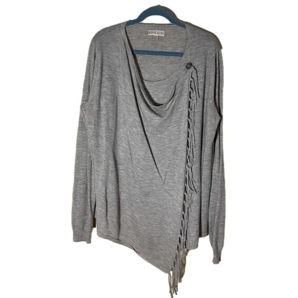 Knox Rose Fringe Sweater Women Size XXL Gray Sweater Cardigan Boho - Picture 1 of 9